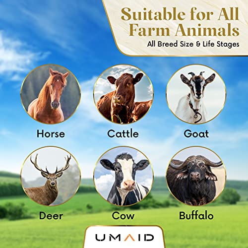 UMAID Himalayan Salt Lick 6 lbs. on Rope for Horses, Deer, Goats, Cow, Sheep, Cattle, Alpacas, and Livestock – Mineral Horse Treats, Natural Himalayan Rock Salt Block for Deer and Horses, 4 Pack - size: 6 Pound (Pack of 4)