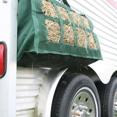 Dura-Tech Reinforced Top Horse Hay Saver Bag | 8 Slow Feeder Holes | Easily Carries and Hangs in Stalls | Hook & Loop Top Flap Closure | Mesh Bottom | Hold 4 Flakes of Hay - color: Navy