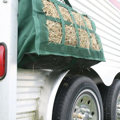 Dura-Tech Reinforced Top Horse Hay Saver Bag | 8 Slow Feeder Holes | Easily Carries and Hangs in Stalls | Hook & Loop Top Flap Closure | Mesh Bottom | Hold 4 Flakes of Hay - color: Navy