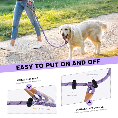 lynxking Dog Leash 1/2in x 5ft Slip Lead Black and 1/2in x 6ft Slip Lead Reflective Purple,2 Pack