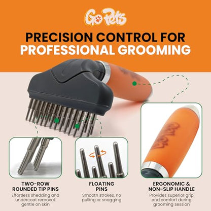 GoPets Double Row Dematting Rake Undercoat Deshedding Tool for Dogs & Cats - style: Double Row Dematting Comb