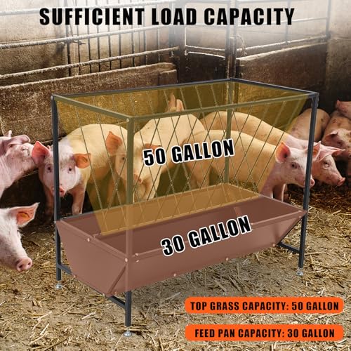 Heavy Duty 2-in-1 Hay and Grain Feeder Trough – 30 Gallon Black Steel Livestock Feeder – Sturdy, Powder Coated – Perfect for Calves, Sheep, Horses, Goats – for Farm and Pasture Use –