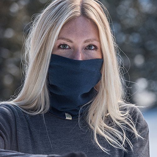 100% Merino Wool - Midweight Neck Gaiter - Skiing Neck Warmer - Winter Face Mask - Multipurpose Headwear - color: Navy Blue