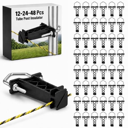 Tondiamo 48 Pcs Tube Post Insulator, Electric Chain Link Fence T Post Extender Insulators for Square Round Pipe Tubing Wire Vinyl Picket Fence (Black) - style: Black