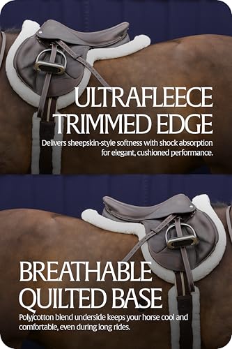 Equinavia Eidsvoll White English Saddle Pad, Ultra Fleece Trim Design - size: Medium