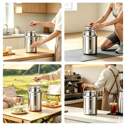 304 Stainless Steel Milk Can with Spigot 6L/1.6 Gal Milk Can Drink Dispenser with Sealed Lid & Handle, for Iced Tea, Water, Milk, Wine, Juice, Home Kitchen, Cafes, Restaurants - size: 6L
