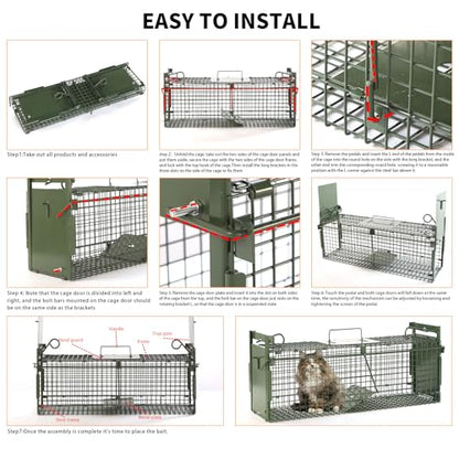 Timaze 40" Large Double-Door Live Animal Traps Cage | Foldable Animal Trap with Pedal Triggers,suitable for stray cats, raccoons, rabbits weighing up to 17.6 pounds