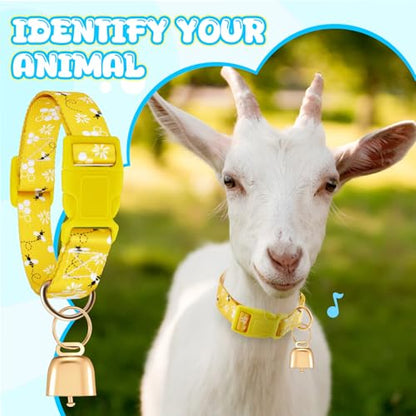 2 Pack Goat Collars with Bells, Lemon Bee Farmhouse Pattern for Pygmy Goats - style: Lemon, Bee