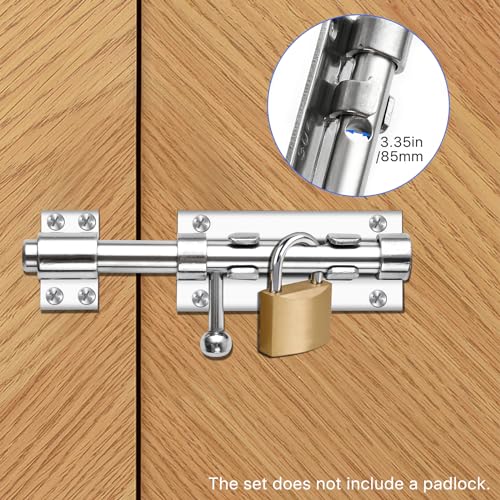 6.3inch Sliding Bolt Gate Latch, 2 Pack Heavy Duty Barrel Bolt with Padlock Hole, 304 Stainless Steel Solid Gate Lock Security Guard Door Latches for Yard Trailer Fence Shed Garages - color: Silver