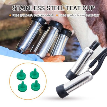 Cow Milking Machine Portable, 55KPA 15000 RPM Electric Milker Machine | Milking Equipment with 25 L/6.6 gal Stainless Steel Bucket 5-8 Cows Per Hour with Silicone Cups and Tubes for Cows and Goats