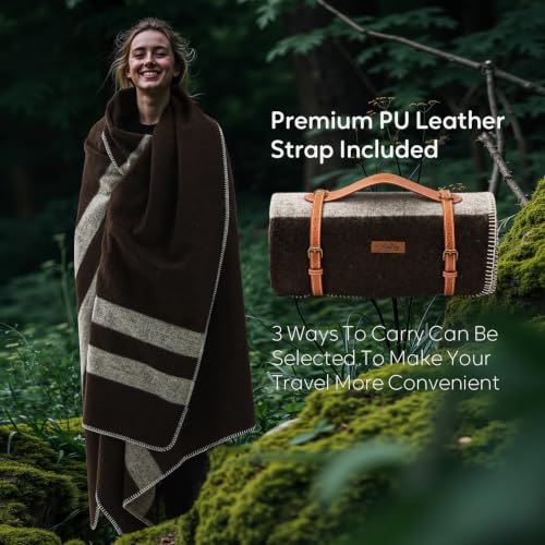Molithe 100% Wool Blanket, 62" x 48", Warm, Thick, Military, Camping Gear - color: Land, size: Medium
