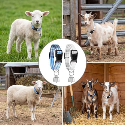 2 Pack Plaid Goat Collars with Bells, Blue White Boy Style for Pygmy Goats - style: Plaid