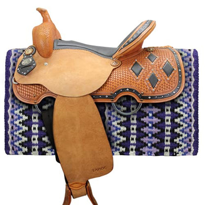 Tahoe Tack Reya Western Show Saddle Blanket – Handwoven 100% New Zealand Wool, Oversized 34" x 38", Heavyweight 5+ lbs, Vibrant Design, Ideal for Layering at Shows, Parades & Rodeos - color: Purple/Light Purple/Black/Silver/White