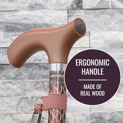 Switch Sticks Folding Walking Cane For Women & Men - color: Engraved Rose Gold