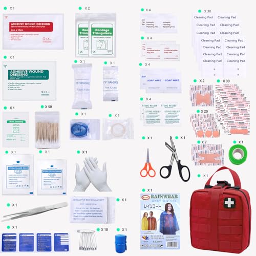 First Aid Kit Med Medical - Kit Rip-Off 180 pcs Water-Resistant Emergency Kit for Camping Hiking Home Outdoor Truck Vehicle Car Fishing Travel Biking - color: Red