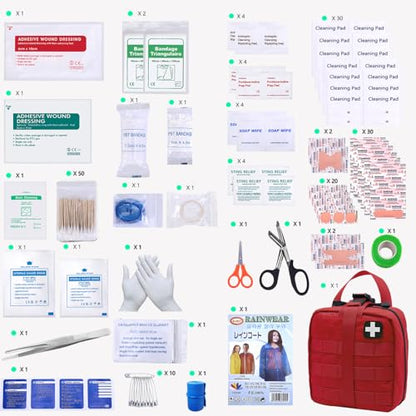 First Aid Kit Med Medical - Kit Rip-Off 180 pcs Water-Resistant Emergency Kit for Camping Hiking Home Outdoor Truck Vehicle Car Fishing Travel Biking - color: Red