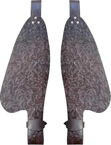 Jeereal Floral Leather Western Saddle Replacement Fender Pair with Hobble Straps,Stainless Steel Blevin Buckles, Saddle Fenders for Horse - color: Dark Brown