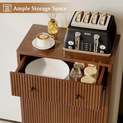 10 Gallon Tilt Out Trash Can Cabinet with Drawer, Hidden Trash Bin Storage & Laundry Hamper Cabinet, Pet Proof Trash Can Holder for Kitchen, Laundry Room & Bathroom, Walnut - color: Walnut