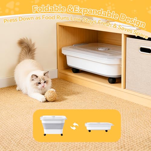 Dog Food Storage Container 25-30lbs, Airtight Pet Food Bin with Transparent Lid, Collapsible Design with Rolling Wheels & Scoop, Space-Saving, Light Gray - color: Light Gray-M