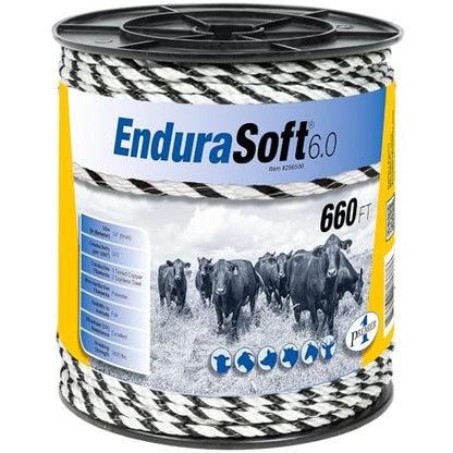 Premier 1 EnduraSoft® 6.0-660' Electric Rope | Polyester rope — more UV-resistant than polyethylene. Twisted (not braided). 3 tinned copper + 3 SS filaments. 25-year life.