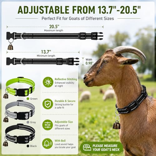 5 Pack Reflective Goat Collars with Bells,Anti-Lost Pet Collar - color: Reflective Black+Grey+Green