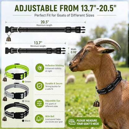 5 Pack Reflective Goat Collars with Bells,Anti-Lost Pet Collar - color: Reflective Black+Grey+Green