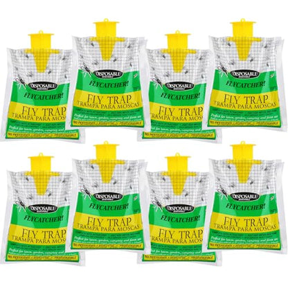 Fly Traps Outdoor Disposable 8 Pack - Disposable Fly Bags Fly Catcher Mess-Free Bug Bags for Yard Garden Farm & Horse Ranch