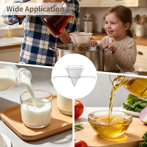 Cooking Oil Filter,Syrup Cone Filters Kit with 10 in Stainless Steel Cone Holder Fryer Strainer, 1 Thick Reusable Filter with Pre-Cut Slots and 24 Disposable Pre-Filters for Maple Sap Honey Milk