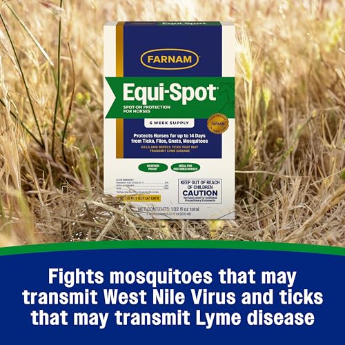 Farnam Equi-Spot, Weather Proof Targeted Spot On Protection, 6 Week Supply | Spot-On Protection for Horses, Long-Lasting Protection from Flies, Ticks, Gnats and Mosquitoes, Weatherproof Formula - size: 6 Week Supply