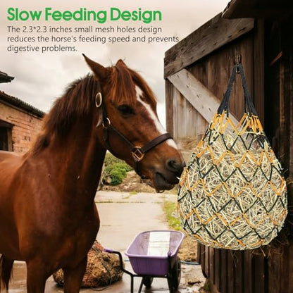 Slow Feed Hay Nets 3 Pack 40-Inch Durable Mesh Hay Bags Feeder for Horses - size: 3 Pack