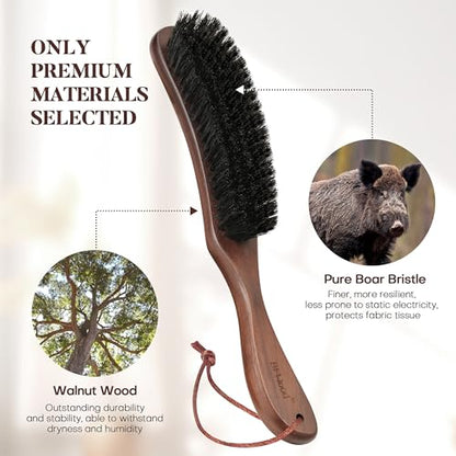 BFWood Clothes Brush, Boar Bristle Lint Brush for Suits, Cashmere, Wool, Velvet, Suede and Pet Hair, Large Black Walnut Wood Handle - color: Walnut Wood+boar Bristle