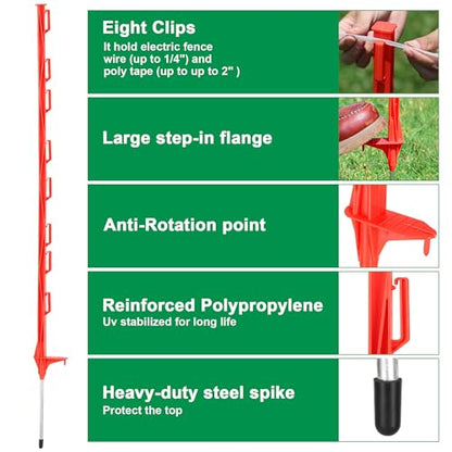 25 Pack 48'' Plastic Step-in Electric Fence Posts,Temporary Fence Stakes - color: Red, size: 25 Pack