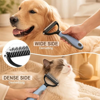 Pet Knotter for Dogs/Cats, Double Sided Pet Grooming Brush,Undercoat Rake Pets Brush for Long Hair Professional Deshedding Tool, Pets Hair Remover Shedding (Blue-L) - color: Blue-L