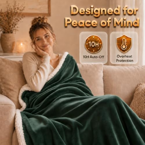 Heated Blanket Electric Blanket Queen Size 84''x90'' with 5 Heating Levels, 10 Hour Auto Shut Off, Machine Washable, Dual Controller Soft Warming Blanket for Couch, Bed, Office - Grass Green - color: 04-grass Green, size: 84''x90''(Queen)
