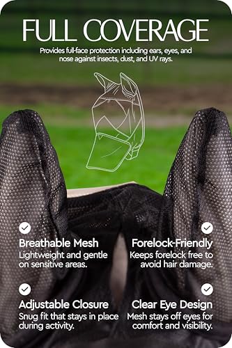 HORZE Horse Fly Mask with Nose Cover, Soft Micro Mesh Full Face Design