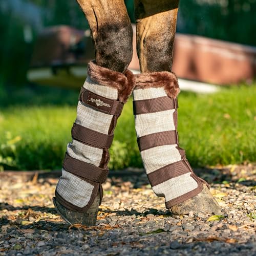 Kensington Protective Products Horse Fly Boots - Fleece Trimmed - Stay-Up Technology - Protection from Insect Bites and UV Rays - Sold in Pairs (2 Boots) - color: 500 - Desert Sand
