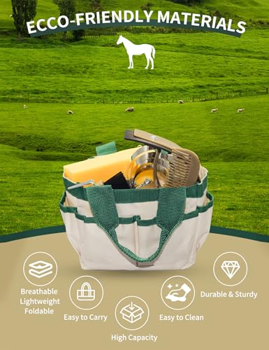 Professional 10 Pieces Horse Grooming Kit with Tote Bag, Horse Brush & Curry Comb Set for Effective Grooming and Bathing, Equine Coat Care Tack Room Supplies, Horse Gifts for Girls