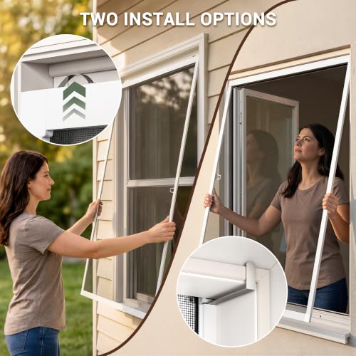 Window Screen Frame Kit, Makes 2 Screens, Up to 46 x 46 in - color: White-Polyester, size: 46" W X 46" H (2 Pack)