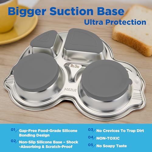 Stainles Steel Baby Suction Plate, Car Divided Toddler Plate Gray - color: Gray