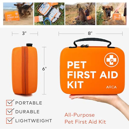 ARCA PET Cat & Dog First Aid Kit for Car - Pet Emergency Kit for Home Office Travel – Dog Camping Essentials with Digital Thermometer, Muzzle & Mini First Aid Pouch - size: CoreCare Kit