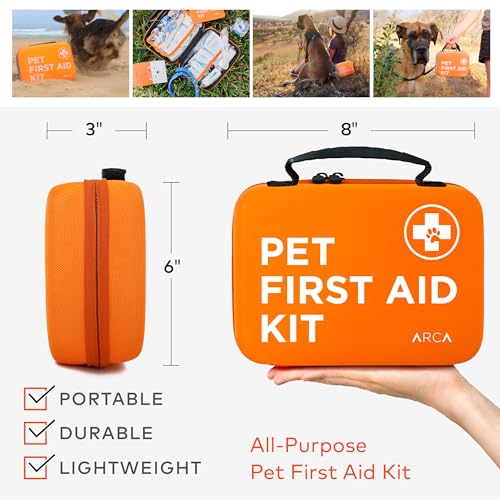 ARCA PET Cat & Dog First Aid Kit for Car - Pet Emergency Kit for Home Office Travel – Dog Camping Essentials with Digital Thermometer, Muzzle & Mini First Aid Pouch - size: CoreCare Kit