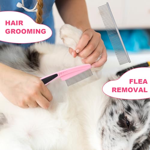 6PCS Dog Grooming Kit, Pet Grooming Kit, Deshedding Brush for Short Hair, Slicker Brush, Flea Comb, Puppy Brush Set in Pink for Dogs, Cats
