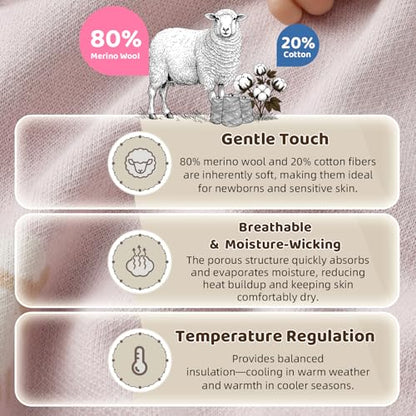 Luxe Merino Wool Cotton Baby Blanket Ultra-Soft, Temperature-Regulating Swaddle Blanket for Newborns, Receiving Blanket, and Nursery Throw 29.5" x 37.4", Machine Washable - color: Tender Touch_pink