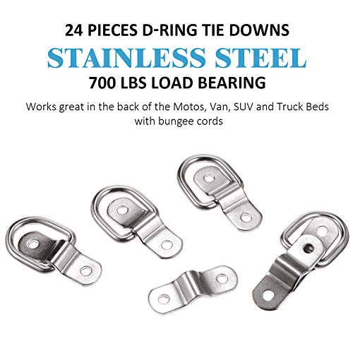 24 Pieces D-Ring Tie Down 1/4 Inch 700 Lbs D-Ring Bracket Mounting Plate for Ratchet Tie Down Straps Car Truck Bed Cargo(Silver) - color: Silver