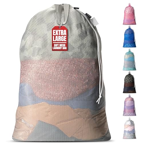 Handy Laundry Mesh XL Laundry Bag 24"x36" with Shoulder Strap, Grey | XL 24x36 Mesh Laundry Bag, Handles & Shoulder Strap, Breathable, Machine Washable, Dorm Travel Bedding, Grey - color: Grey, size: 1-Pack