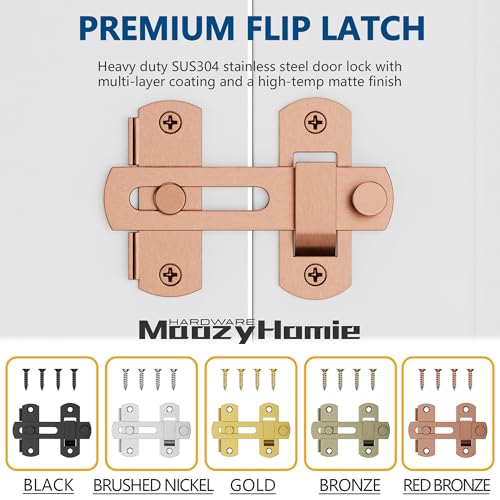 4 Inch Flip Latch Gate Latches, 180 Degree Flip Barn Door Lock Latch, Heavy Duty SUS304 Stainless Steel Flip Sliding Latch, Bolt Buckle Lock for Barn Wood Sliding Doors, Red Bronze, 2 Pack - color: Red Bronze