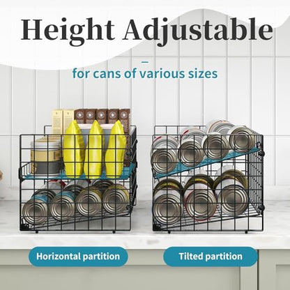 2 Pack Stackable Can Organizer, Adjustable Can Holder Rack for Pantry | 2-Tier Can Storage Rack Holds Up to 60 Cans, Organizer for Soda & Food Cans in Kitchen Cabinet, Black - style: 2-Tier 2-Pack