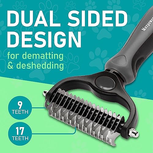 Maxpower Planet Pet Grooming Brush - Double Sided Undercoat Rake for Dogs and Cats, Extra Wide, Reduce Shedding by 95%, Grey - color: Gray, size: Large