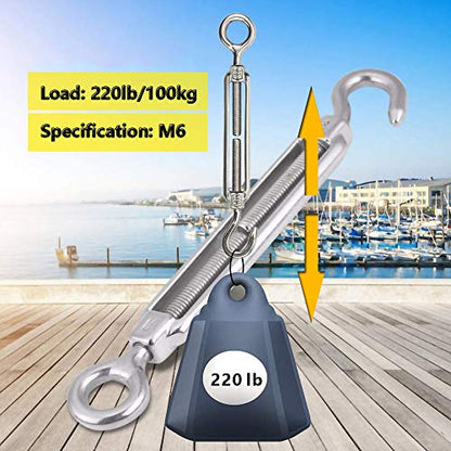 Turnbuckle Lsqurel 10PCS 304 Stainless Steel Turnbuckle Hook and Eye Heavy Duty M4 M6 M8 M10 Tensioner Adjustable Shade Sail Hardware for Tightening up Metal Cable Wire 5/32 1/4 5/16 3/8 - style: M6 - 10pcs