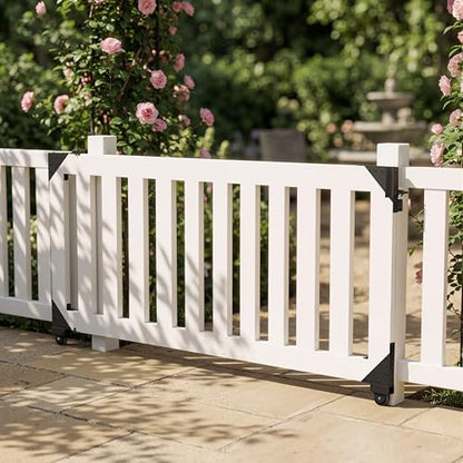 Sliding Gate Hardware Kit, Heavy Duty Fence Gate Kit with Roll Wheels, Universal Fit for 1" to 2" Thick Wood Fence Gates, Anti-Sag Corner Frame Brackets, Smooth Rolling, Easy DIY Installation